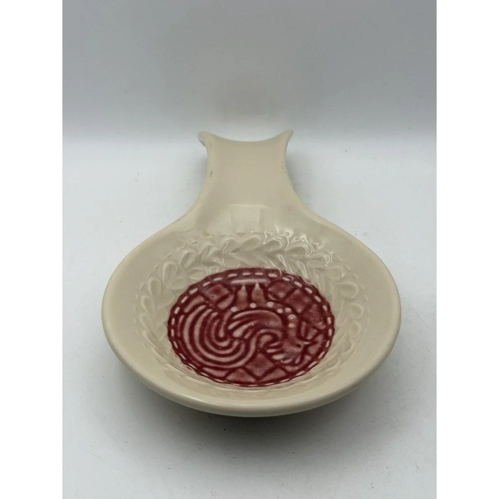 Longaberger Pottery American Craft Paprika Rooster Spoon Rest USA 8